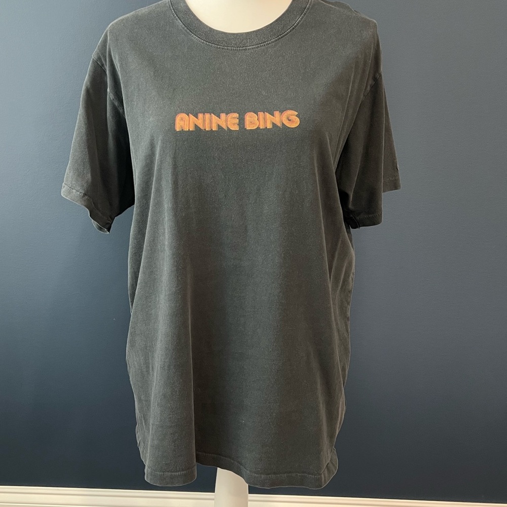 Anine Bing Charcoal Tee with Bold Orange Text
